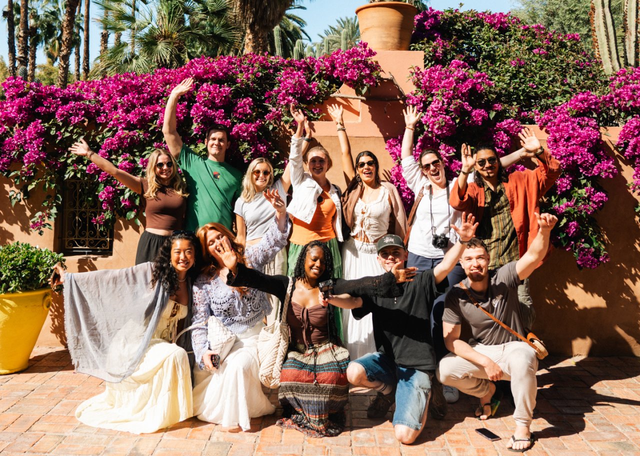 A group of travellers in the Jardin Majorelle in Marrakech
